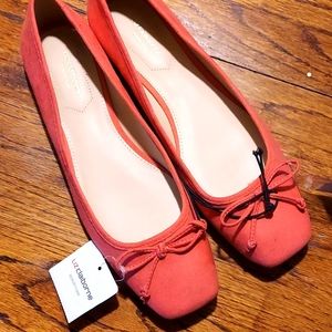 LIZ CLAIBORNE Suade memory foam flats with bow square toe